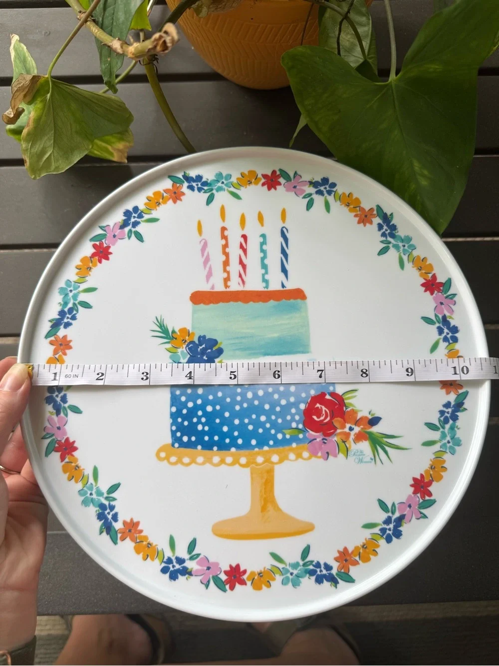 The Pioneer Woman Birthday Cake Stand 11” Floral Turquoise Melamine